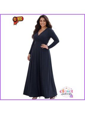 Long Sleeve V-Neck Flowy Maxi Dress Modest Evening Gown